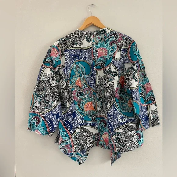 Chicos Vibrant Paisley Open Front Cardigan - Picture 2 of 5